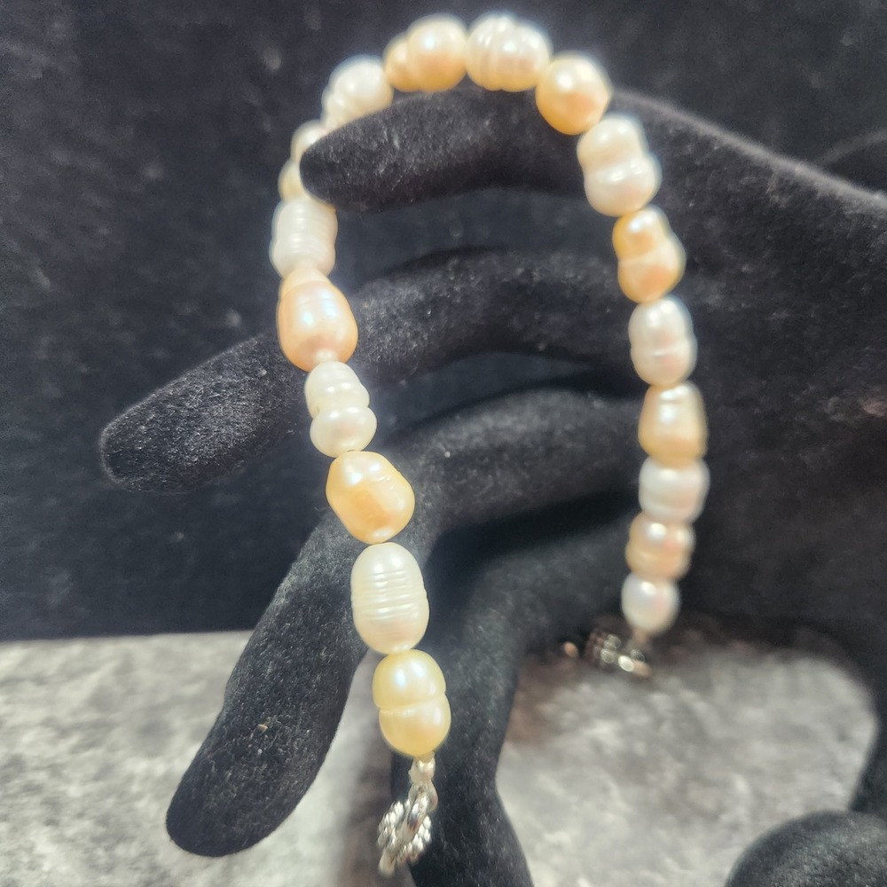Freshwater Pearl Bracelet Baroque Potato Cream Peach White Silver Tone Clasp
